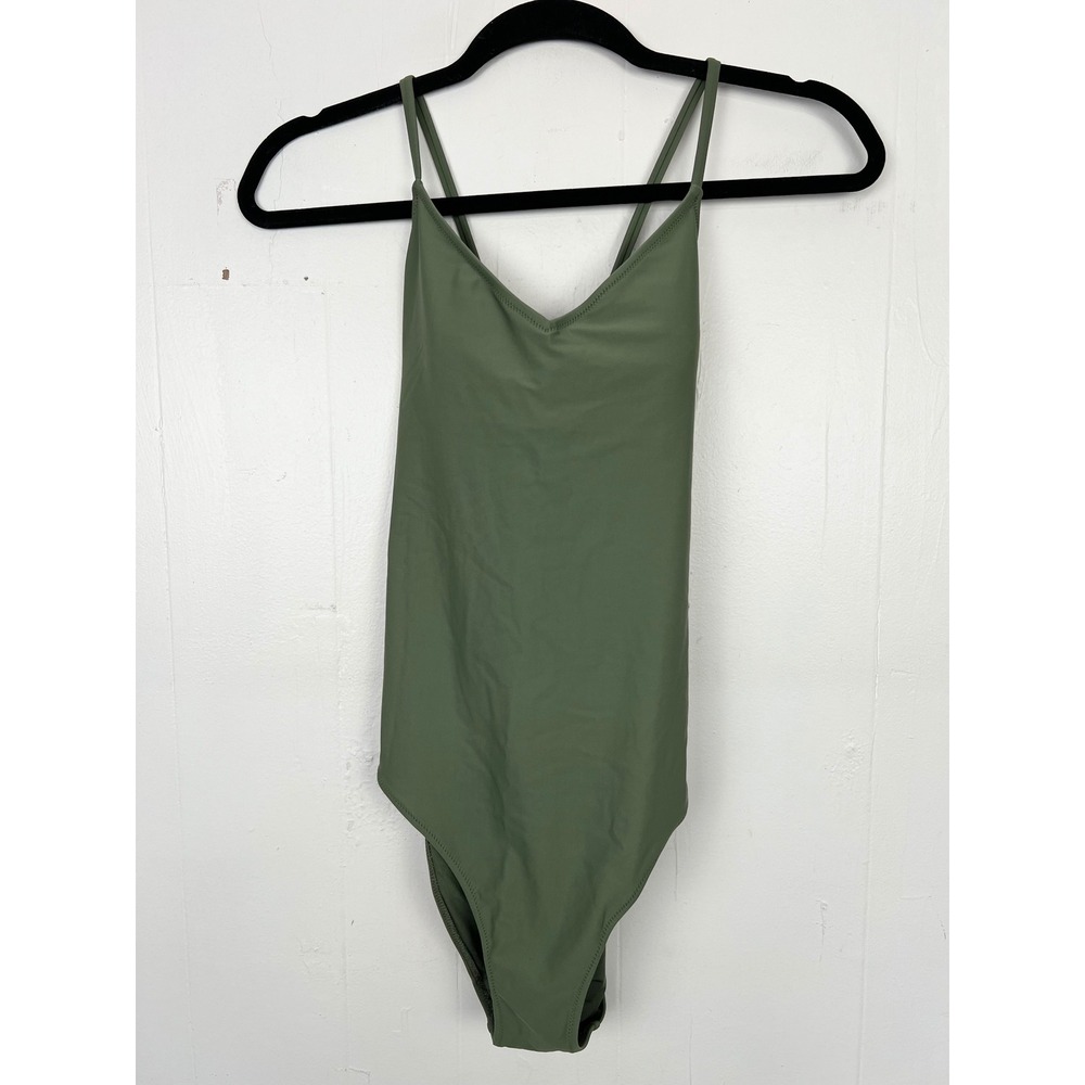 Aerie Olive Green Lace Up Back One Piece Full‎ Coverage Swimsuit Size Medium
